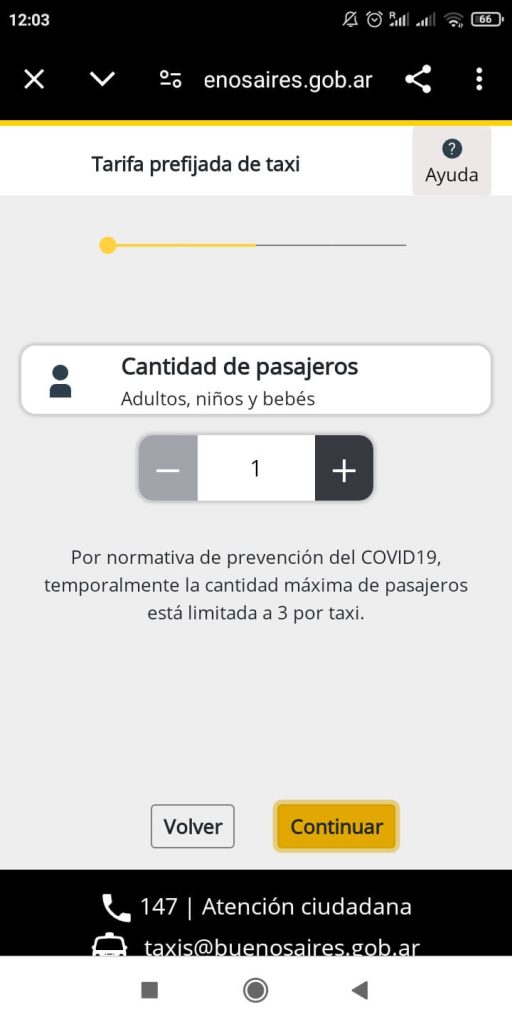 réserver un taxi à l'aéroport Aeroparque Jorge Newberry de Buenos Aires quatrième étape indiquer le nombre de passagers