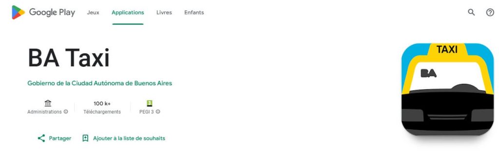 page de téléchargement sur le google Play Store de l'application BA Taxi