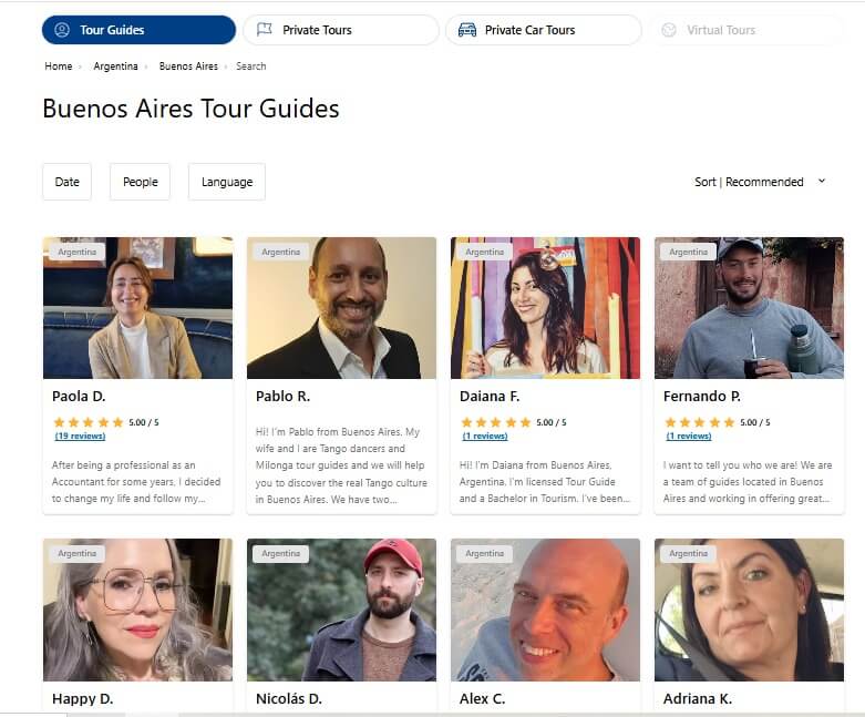 Liste des guides locaux à Buenos Aires sur le site internet GoWith Guide