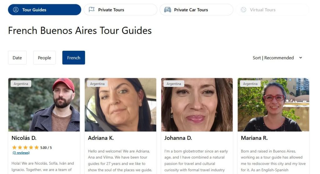 Liste des guides locaux francophones à Buenos Aires sur le site internet GoWith Guide