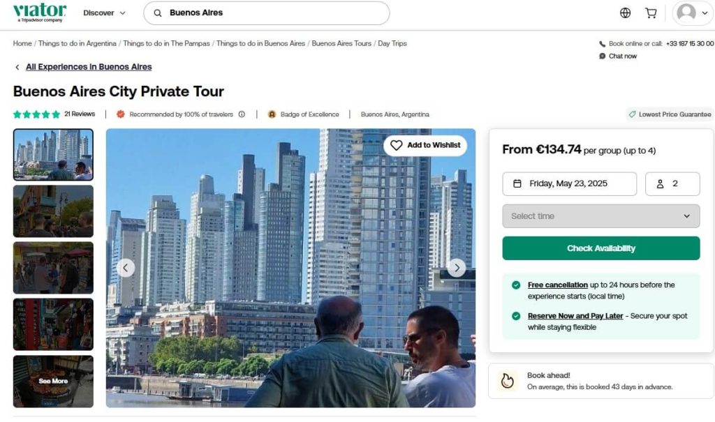 présentation du tour proposé par Enzo, guide francophone à Buenos Aires, sur le site internet Viator