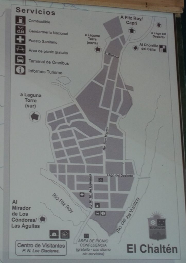 plan du village d'El Chaltén en Patagonie argentine