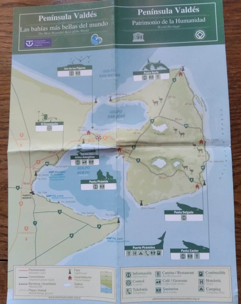 Plan détaillé (routes, localités, sites d’intérêt) de la péninsule Valdés et de sa région au format image