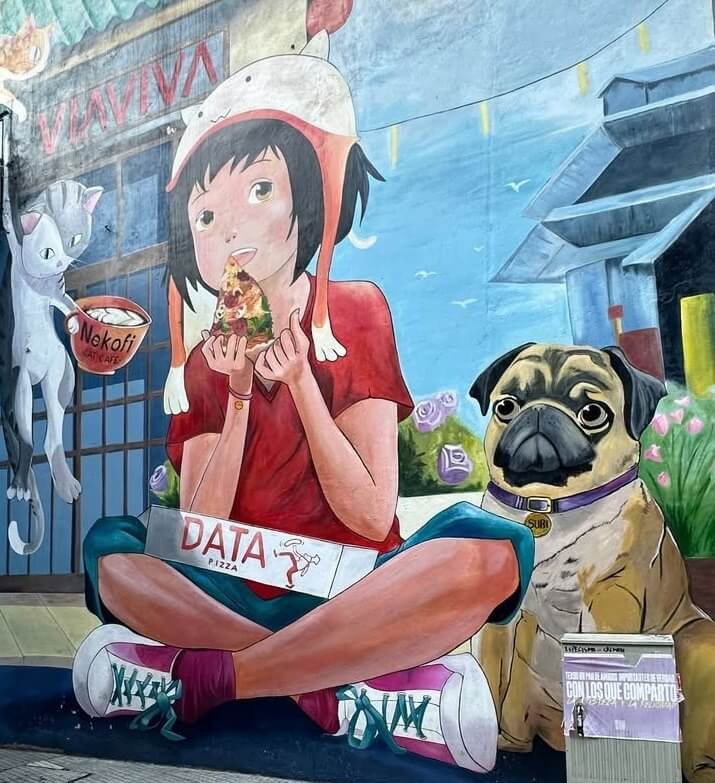 Fresque murale du Barrio chino de Buenos Aires promouvant la street food