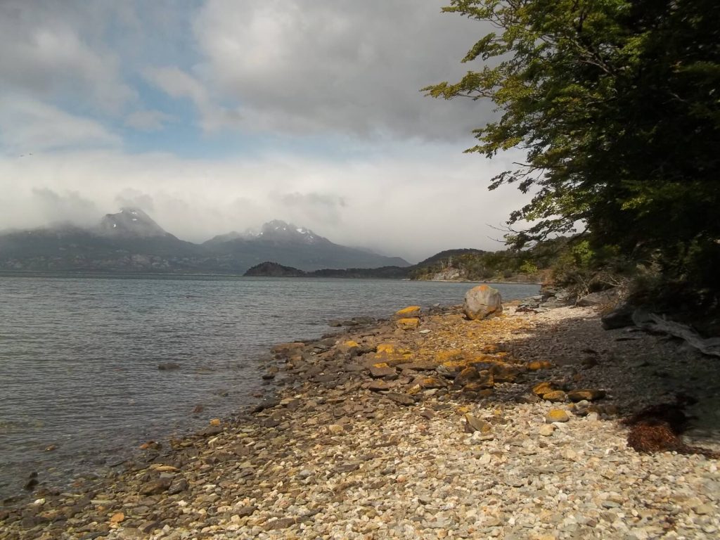 Plage de galets au parc national Terre de Feu en Argentine