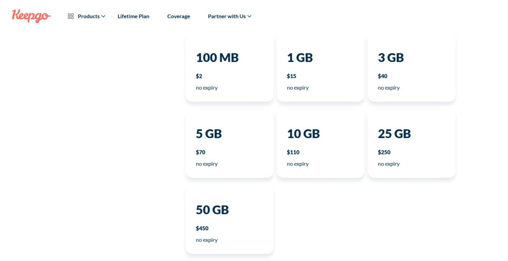 Forfaits eSIM pour l'Argentine avec Go utilisables pour une durée illimitée proposés sur le site internet de l'opérateur Keepgo